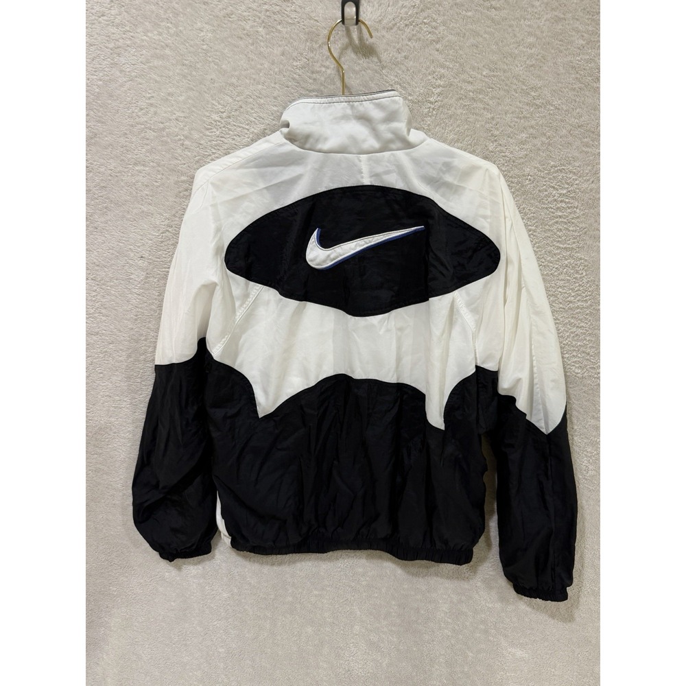 Vintage 90s Nike Big Swoosh Windbreaker Jacket Medium Black & White Retro